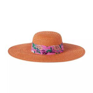Janie & Jack Floral Bow Straw Hat Sz 12-24 months